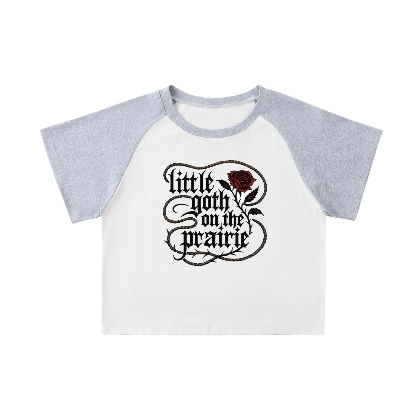Y'allternative Little Goth On The Prairie - Color Blocked Raglan Sleeve Crop Top