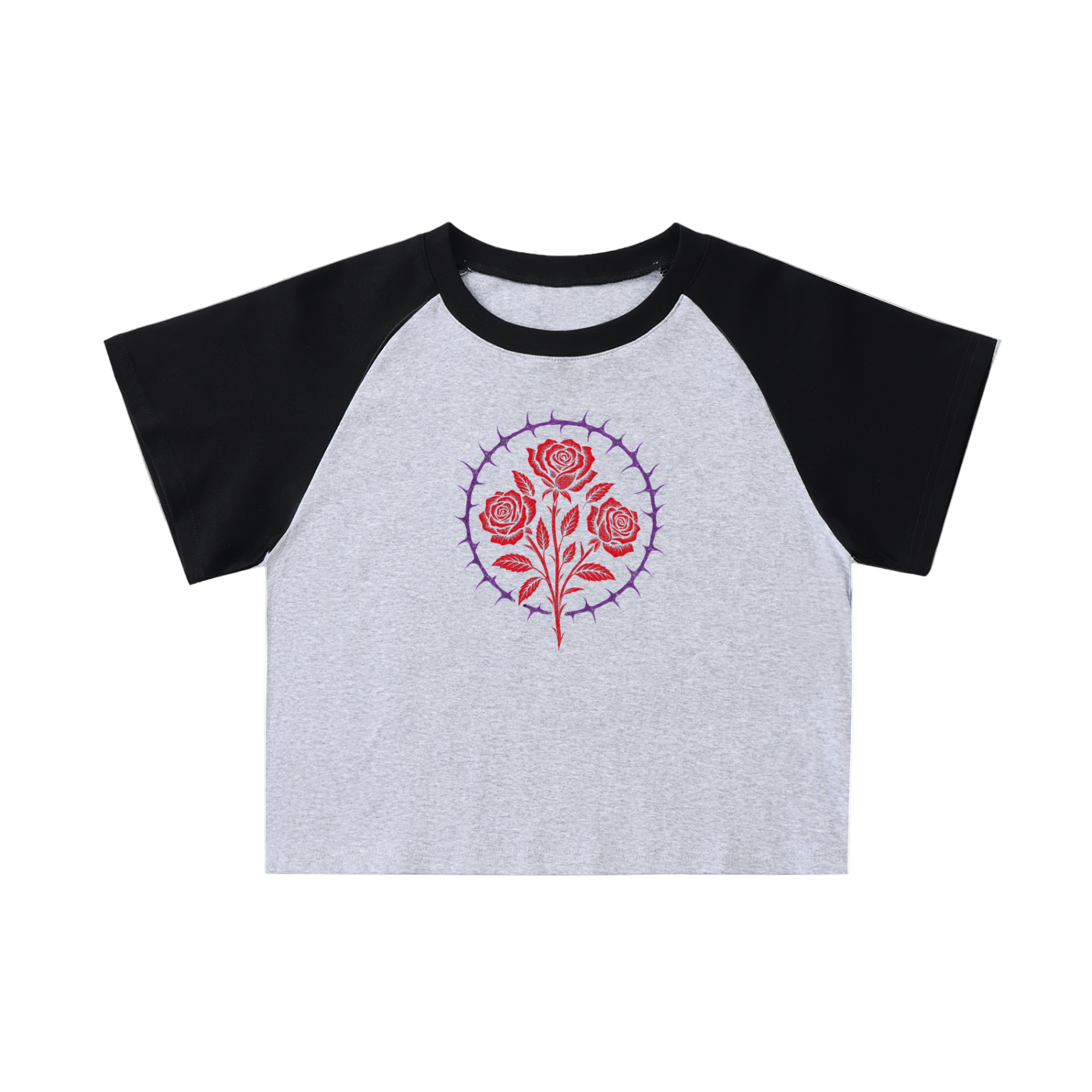 Gothic Rose FLWR FILTH Emblem - Color Blocked Raglan Sleeve Crop Top