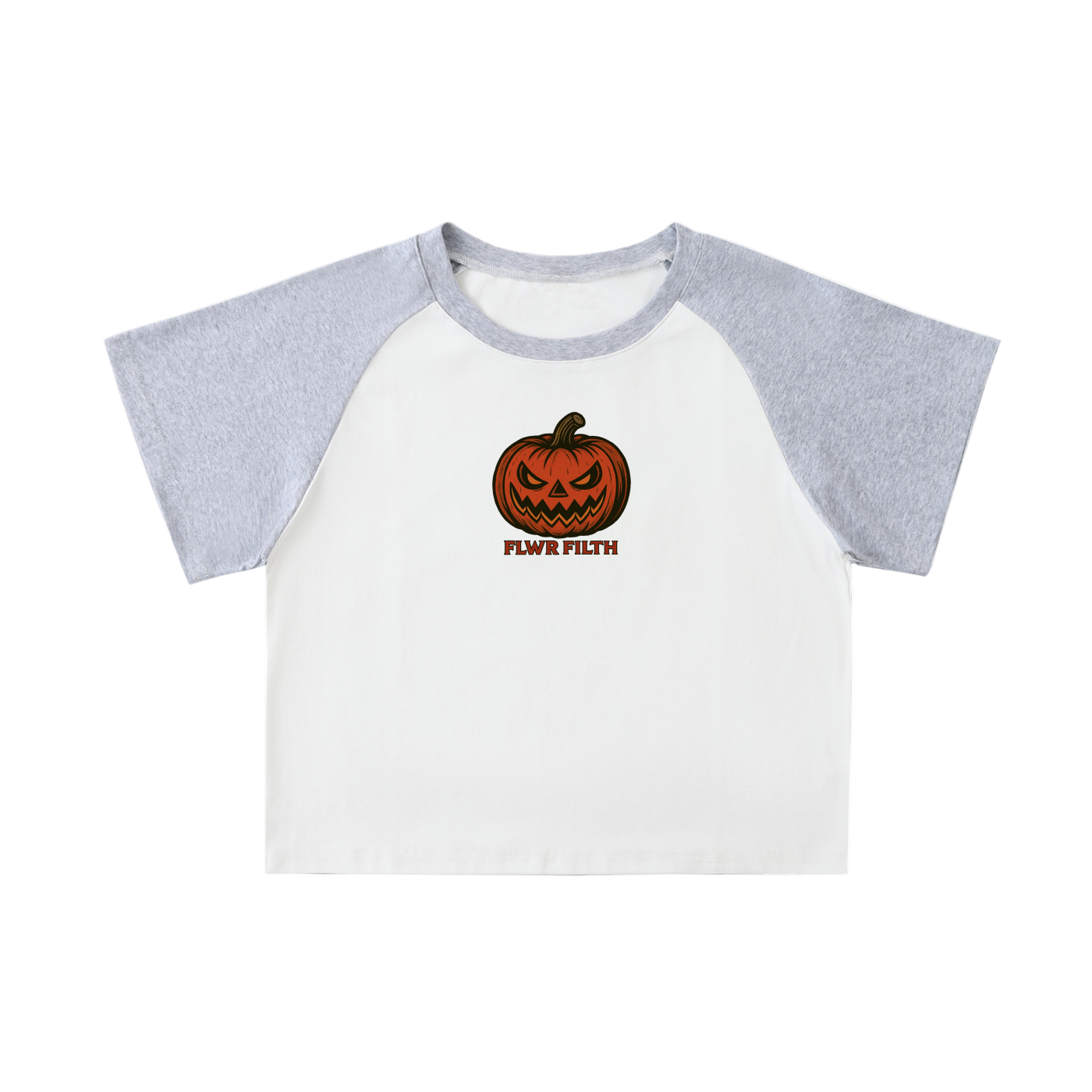 Halloween Jack O Lantern FLWR FILTH - Color Blocked Raglan Sleeve Crop Top