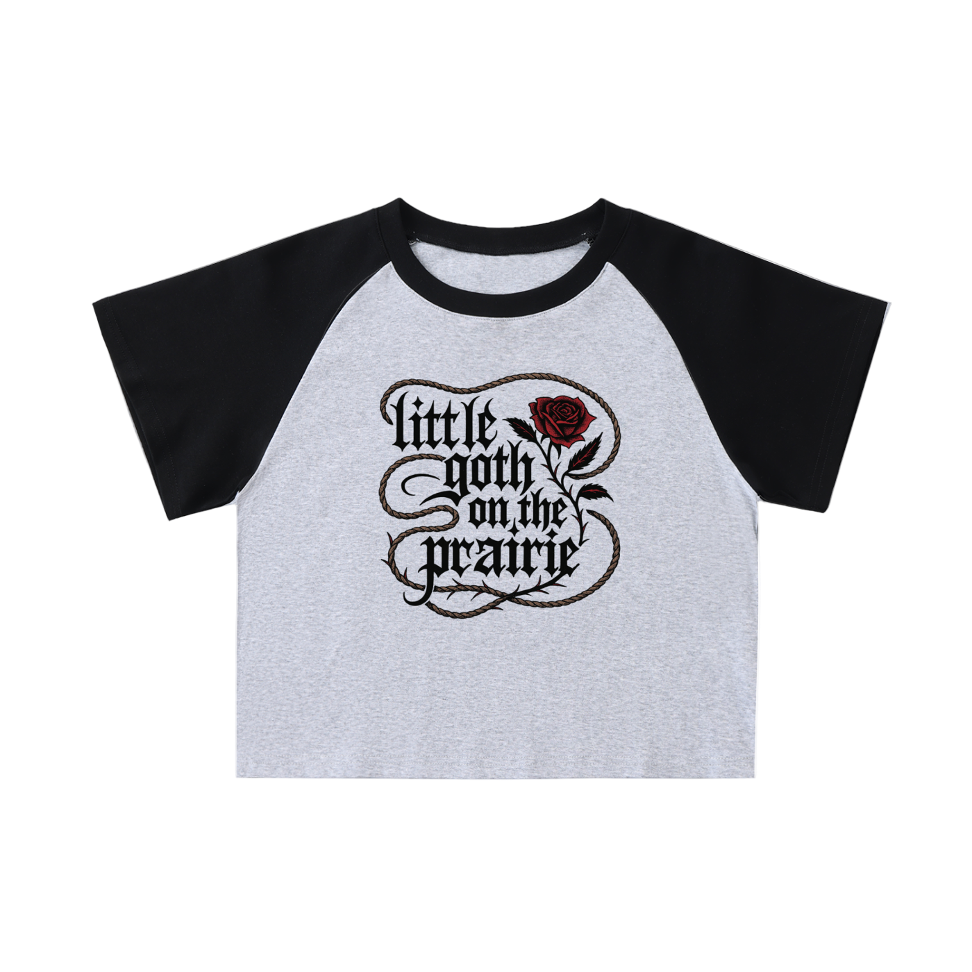 Y'allternative Little Goth On The Prairie - Color Blocked Raglan Sleeve Crop Top