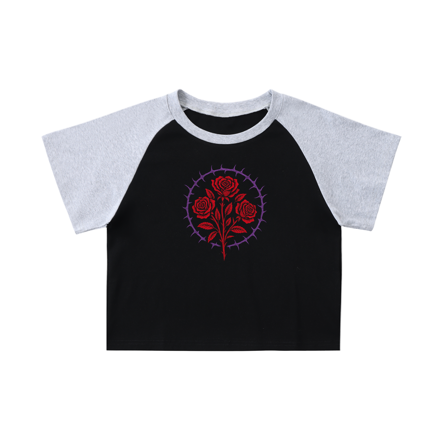 Gothic Rose FLWR FILTH Emblem - Color Blocked Raglan Sleeve Crop Top