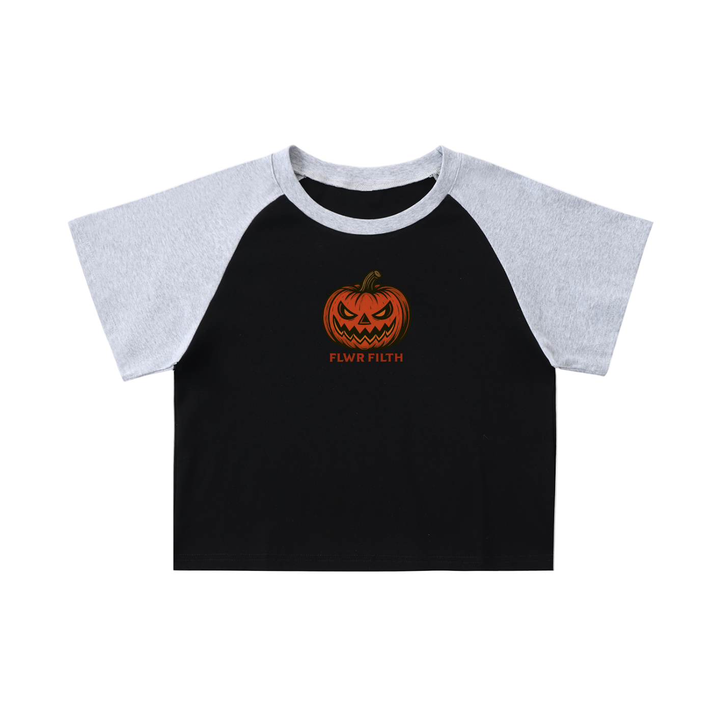 Halloween Jack O Lantern FLWR FILTH - Color Blocked Raglan Sleeve Crop Top