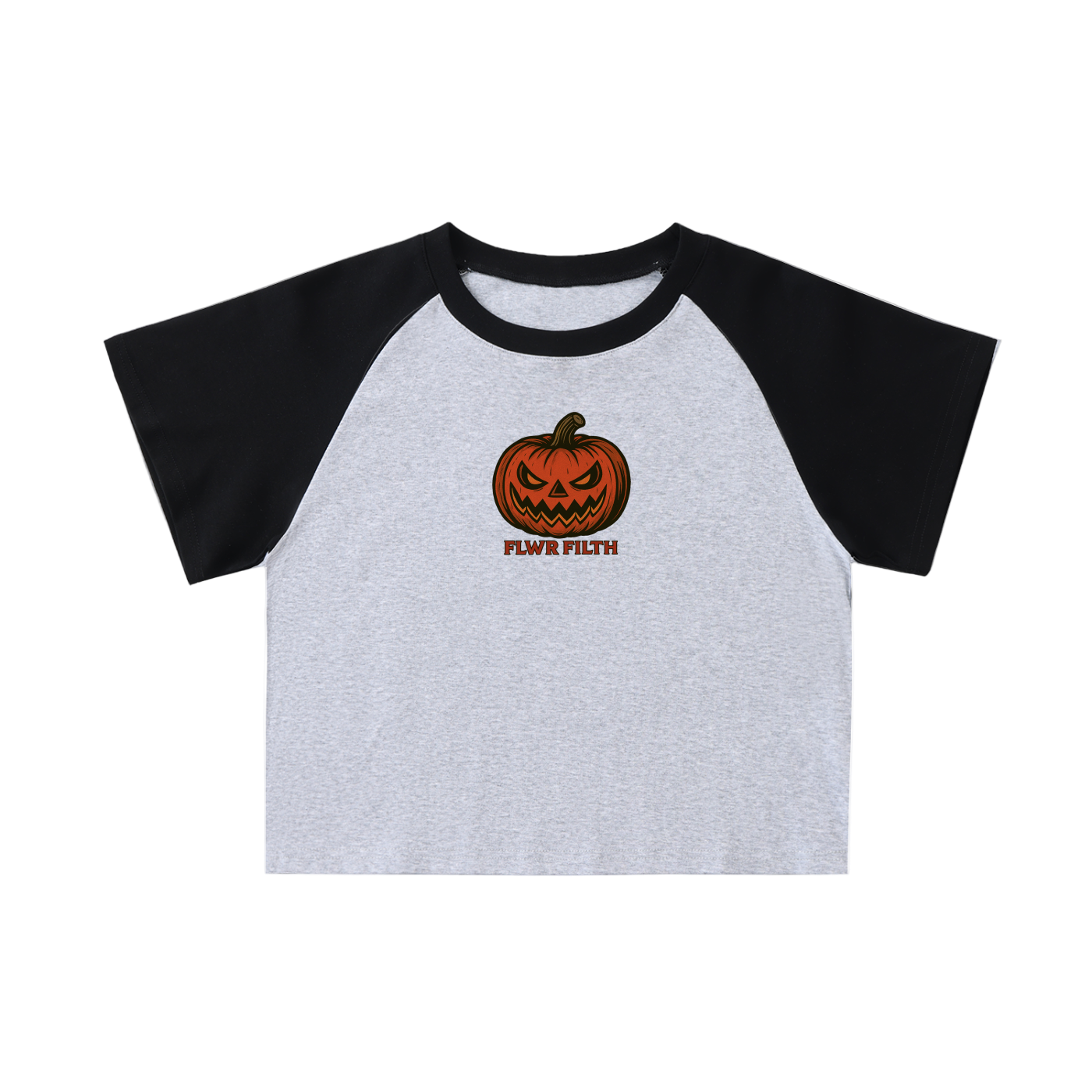 Halloween Jack O Lantern FLWR FILTH - Color Blocked Raglan Sleeve Crop Top