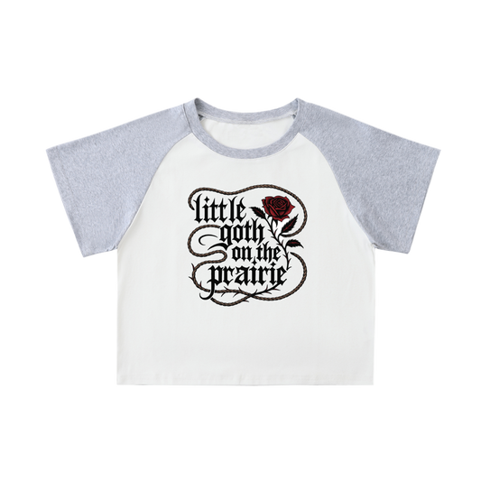 Y'allternative Little Goth On The Prairie - Color Blocked Raglan Sleeve Crop Top