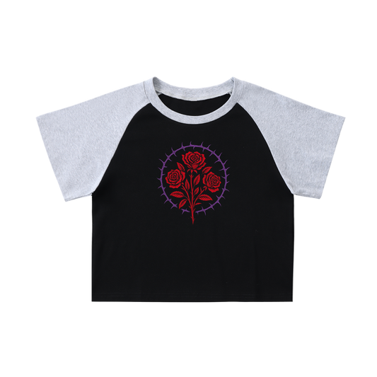 Gothic Rose FLWR FILTH Emblem - Color Blocked Raglan Sleeve Crop Top